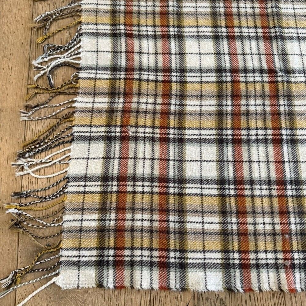 Pottery Barn Plaid Throw Blanket Yellow Brown Cream Fringe 50x60 Fall